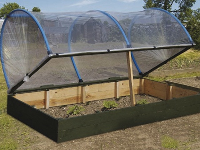 Hello i have a raised bed that is about 18 inches high, and is about 3 inches short (in depth and width) of 3x6 foot. I want to have poly cover. I dont think hindhes will work at this height off the ground, but i would like your steer here. Also how would...